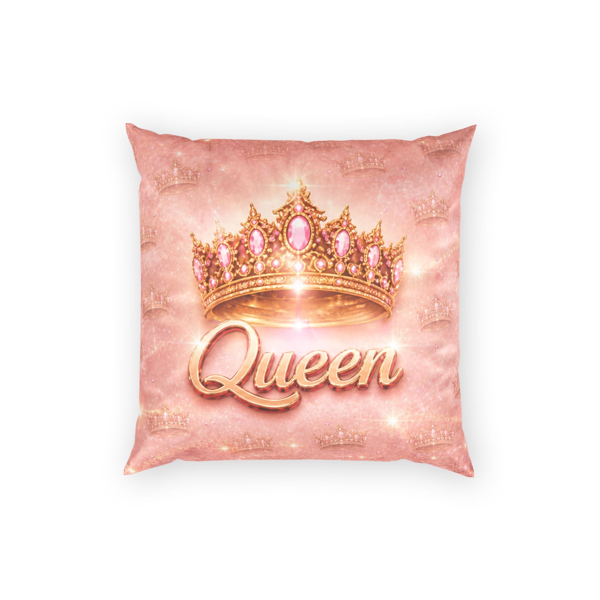 Queen Crown Poly Velvet Pillow — Pink Sparkle Decorative Throw Pillow
