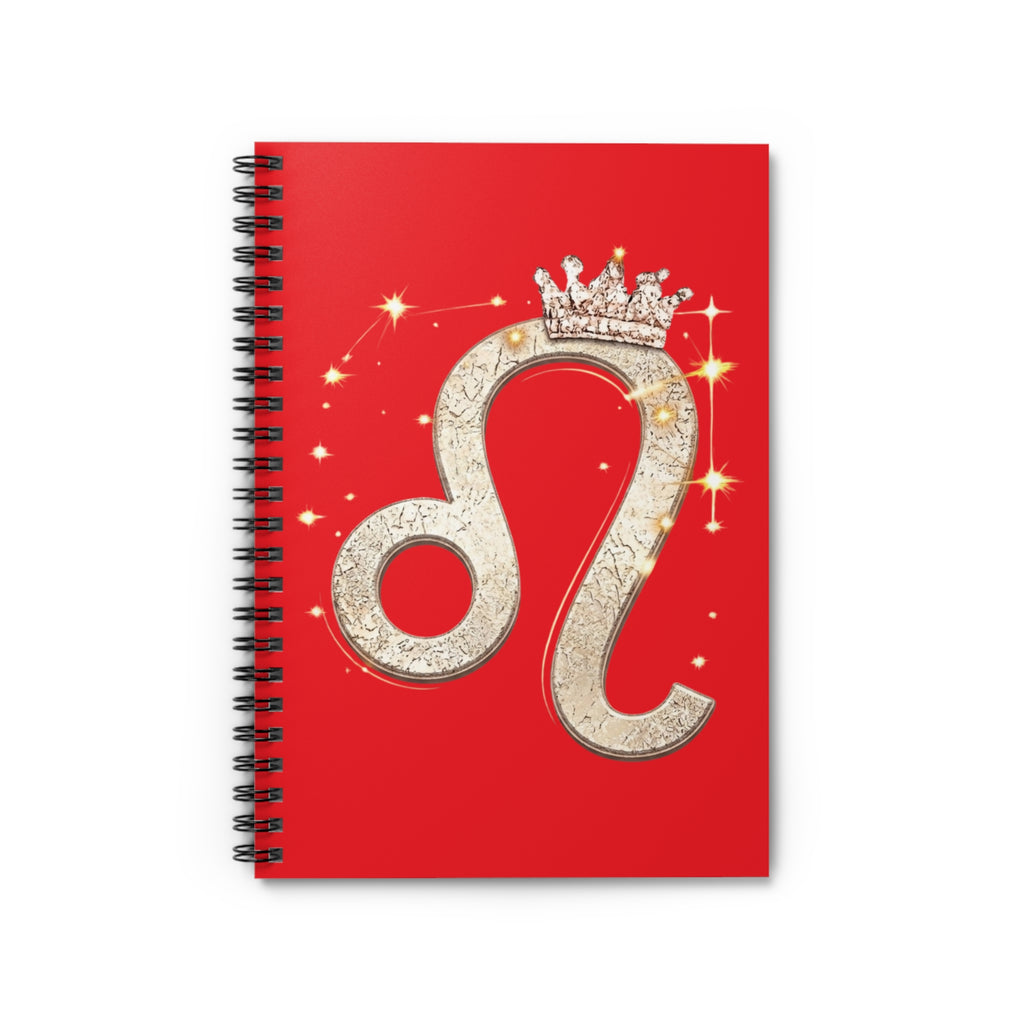 Leo Zodiac Notebook — Red Spiral Journal with Crowned Leo Symbol