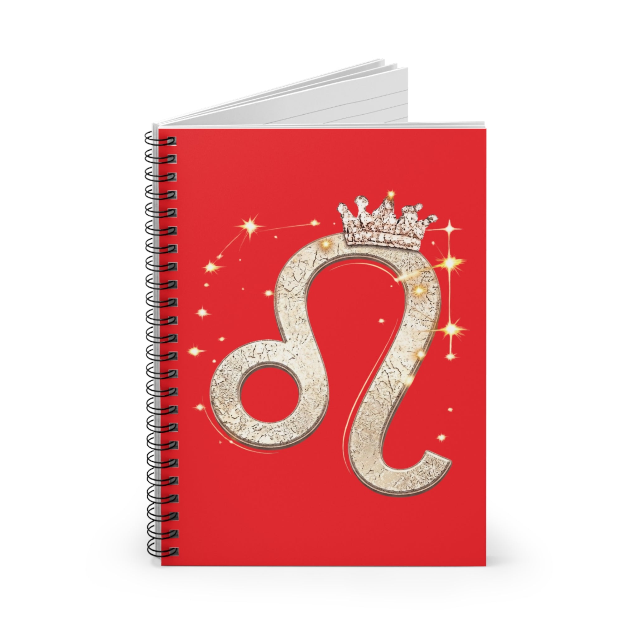 Leo Zodiac Notebook — Red Spiral Journal with Crowned Leo Symbol