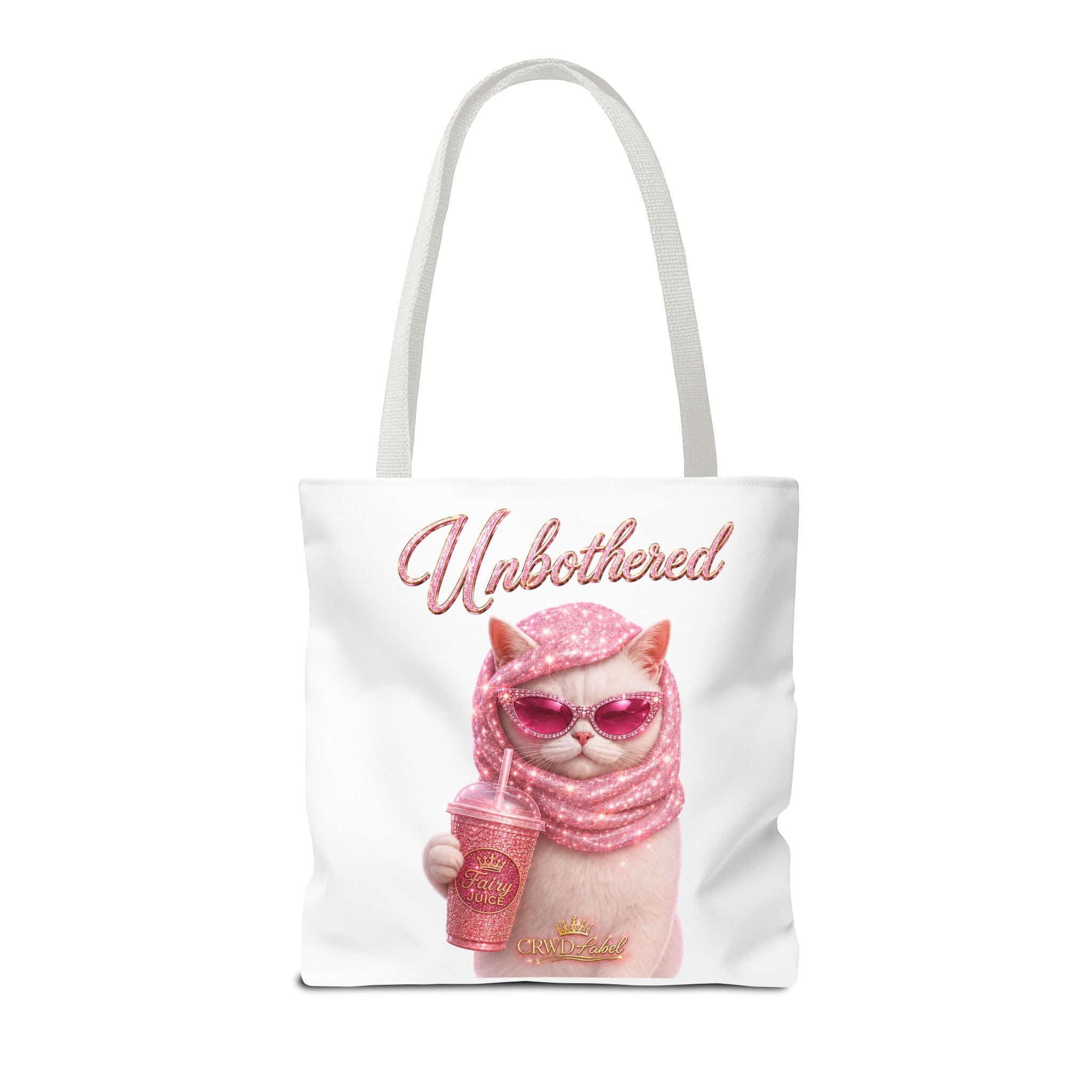 Unbothered Cat Tote Bag – Pink Cute Coffee Cat AOP Tote