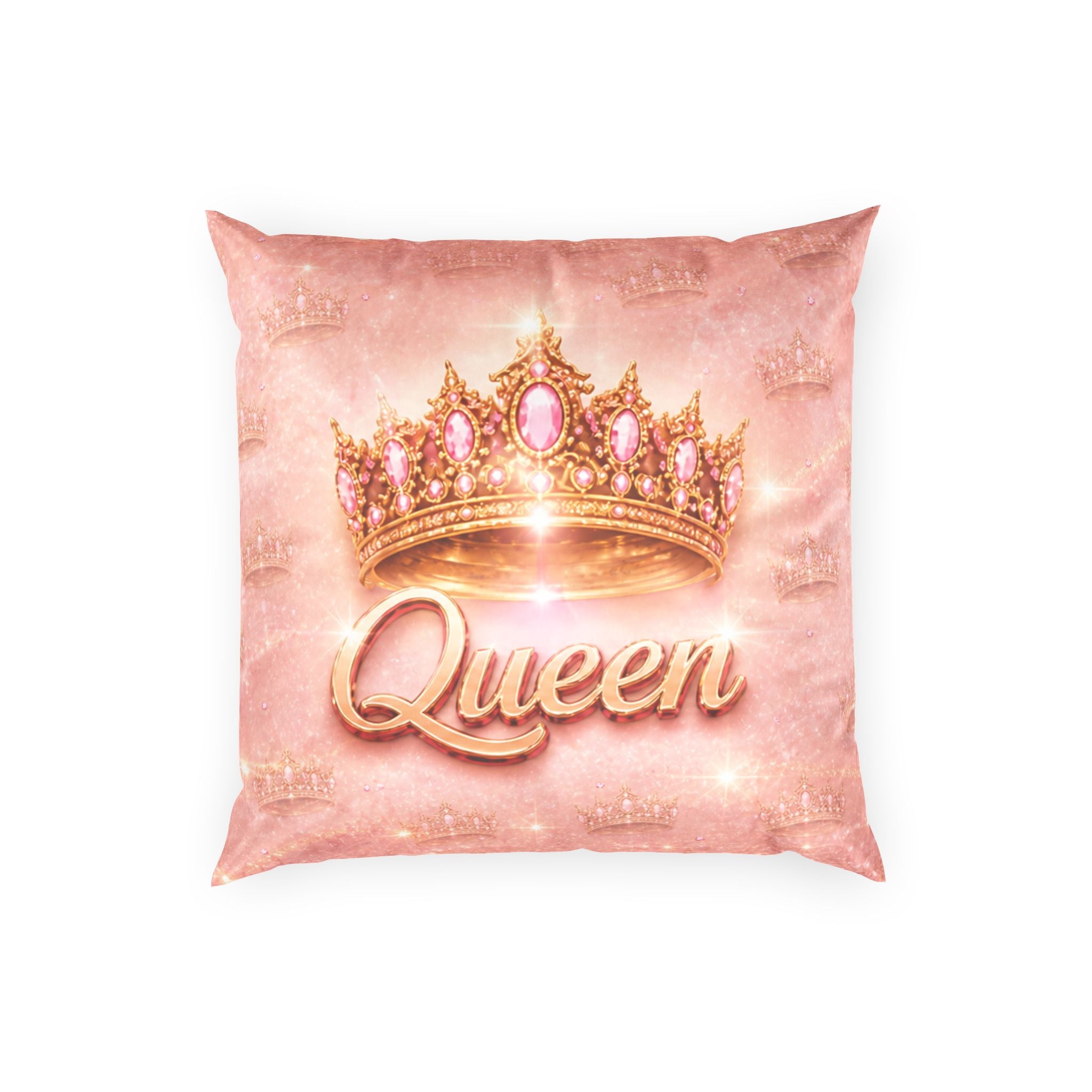 Queen Crown Poly Velvet Pillow — Pink Sparkle Decorative Throw Pillow
