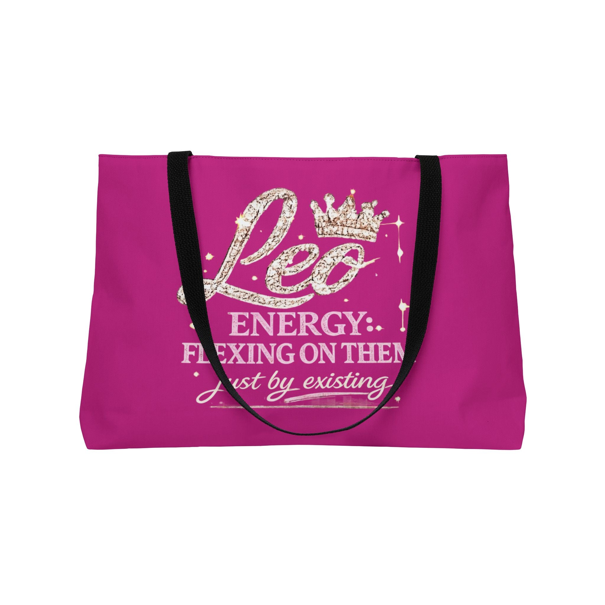 Leo Flex Weekender Tote Bag — Leo Zodiac Glitter Crown "Leo Energy: Flexing On Them" Astrology Tote