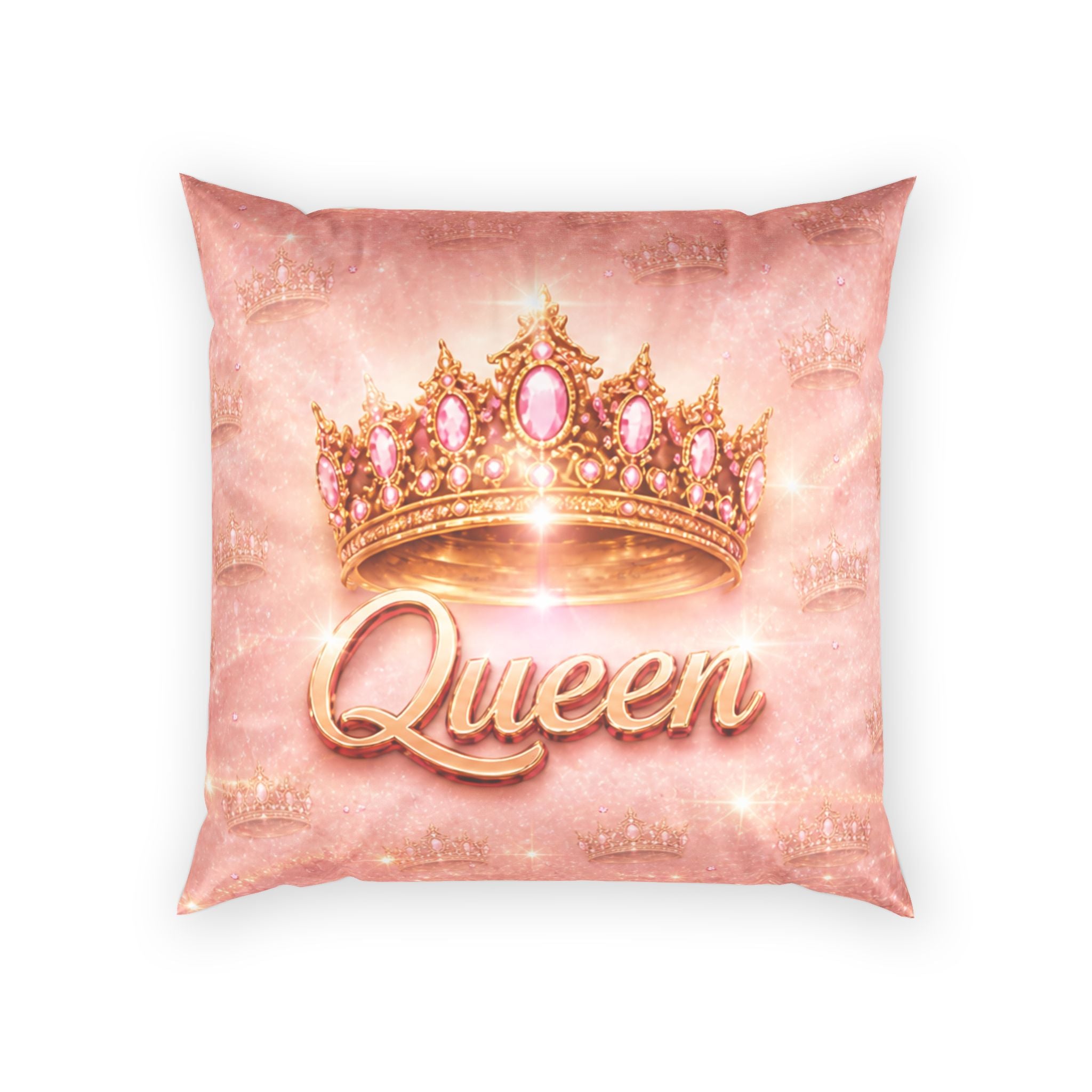 Queen Crown Poly Velvet Pillow — Pink Sparkle Decorative Throw Pillow